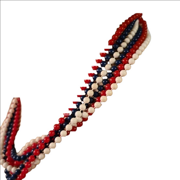 Vintage Multi Strand Red, White and Blue Necklace - Picture 2 of 13